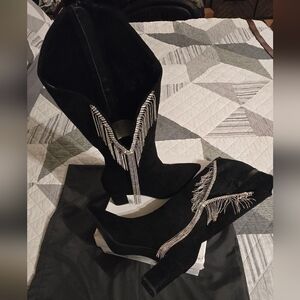 Elegant Black Suede Boots with Silver Accents